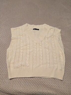 SHEIN Cream Cable Knit V-Neck Sweater Vest